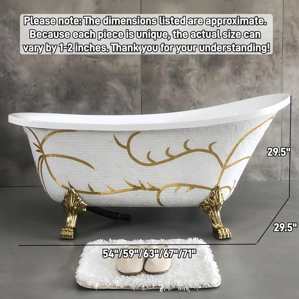 54' Edeyeu Freestanding Bathtub - Solid Surface Soaking Tub With Gold Clawfoot Elegance, Designer Free Standing Bathtub for Luxury Spa Bathroom, Extra Deep Soaker, A
