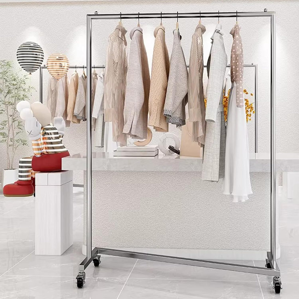 Garment Rack Z-Base Clothes Rack With Wheels, Heavy Duty Clothing Rack 450lb Load, Commercial Grade Clothes Rail For Boutiques, Stainless Steel Single Rod Coat Rack For Bedrooms, Si(Size:80X40X160CM)