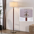Walnut Brown Modern Floor Lamp for Living Room, Dimmable Tall Standing Lamp with Linen Shade and Bulb, Mid Century Rustic Farmhouse Floor Lamp for Bedroom Office Corner
