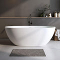 H2O Oval 59 in. x 30.7 in. Solid Surface Stone Resin Freestanding Bathtub, 15 in. Soaking Depth, Ergonomic Backrest, Matte White, Center Drain with Overflow, Durable, Easy to Clean