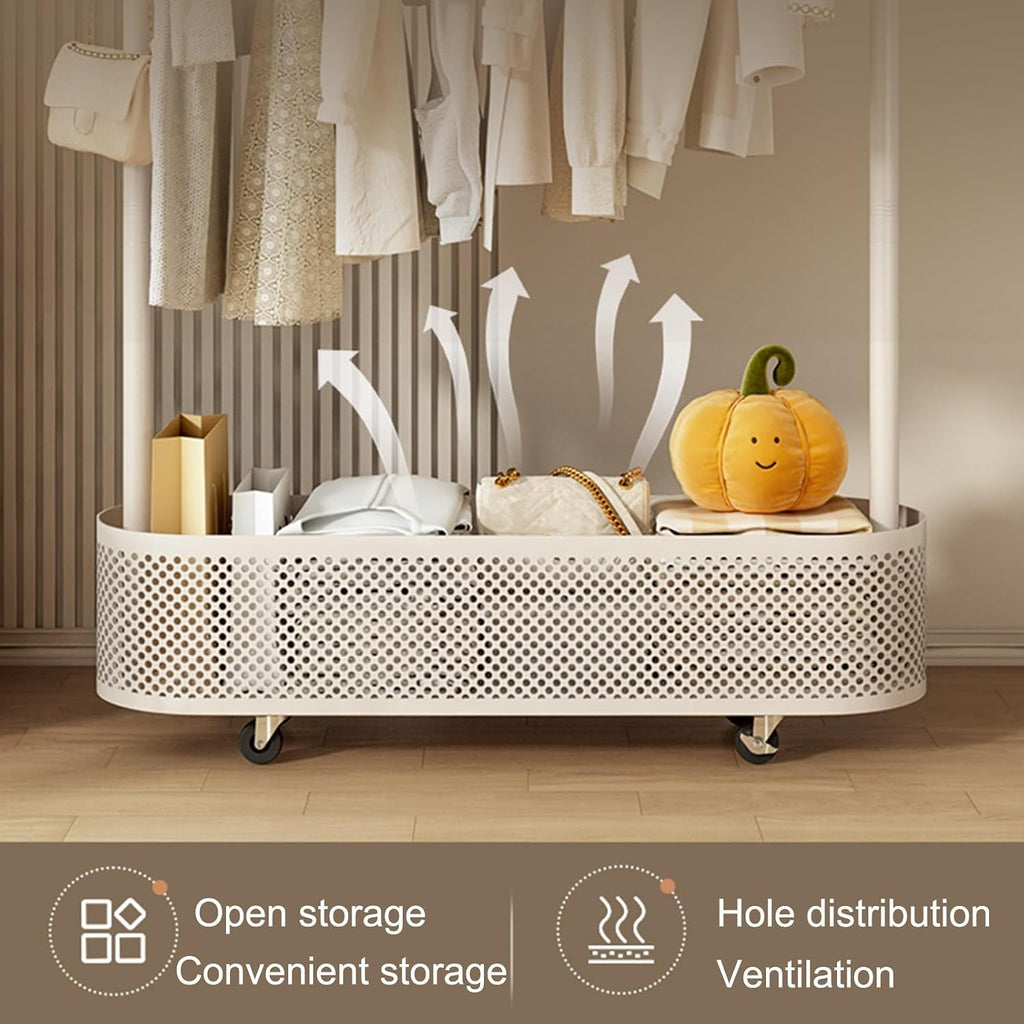 Modern Garment Rack, Clothes Rack, Clothing Rack, Rolling Garment Rack with Shelf, Portable Closet Wardrobe Rack, for Bedroom,Living Room,Clothing Store(White,60cm/23.6in)