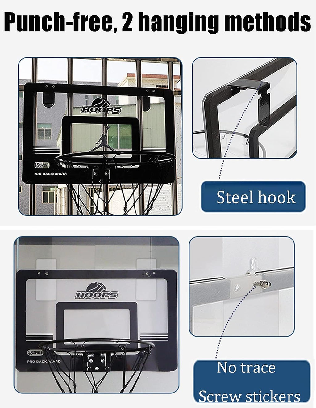 Basketball Rim Wall-Mounted Basketball Hoop and Goal, Children's Mini Backboard Set, Can Be Installed On Doors and Walls (Color : Package 1, Size : 45x30cm)