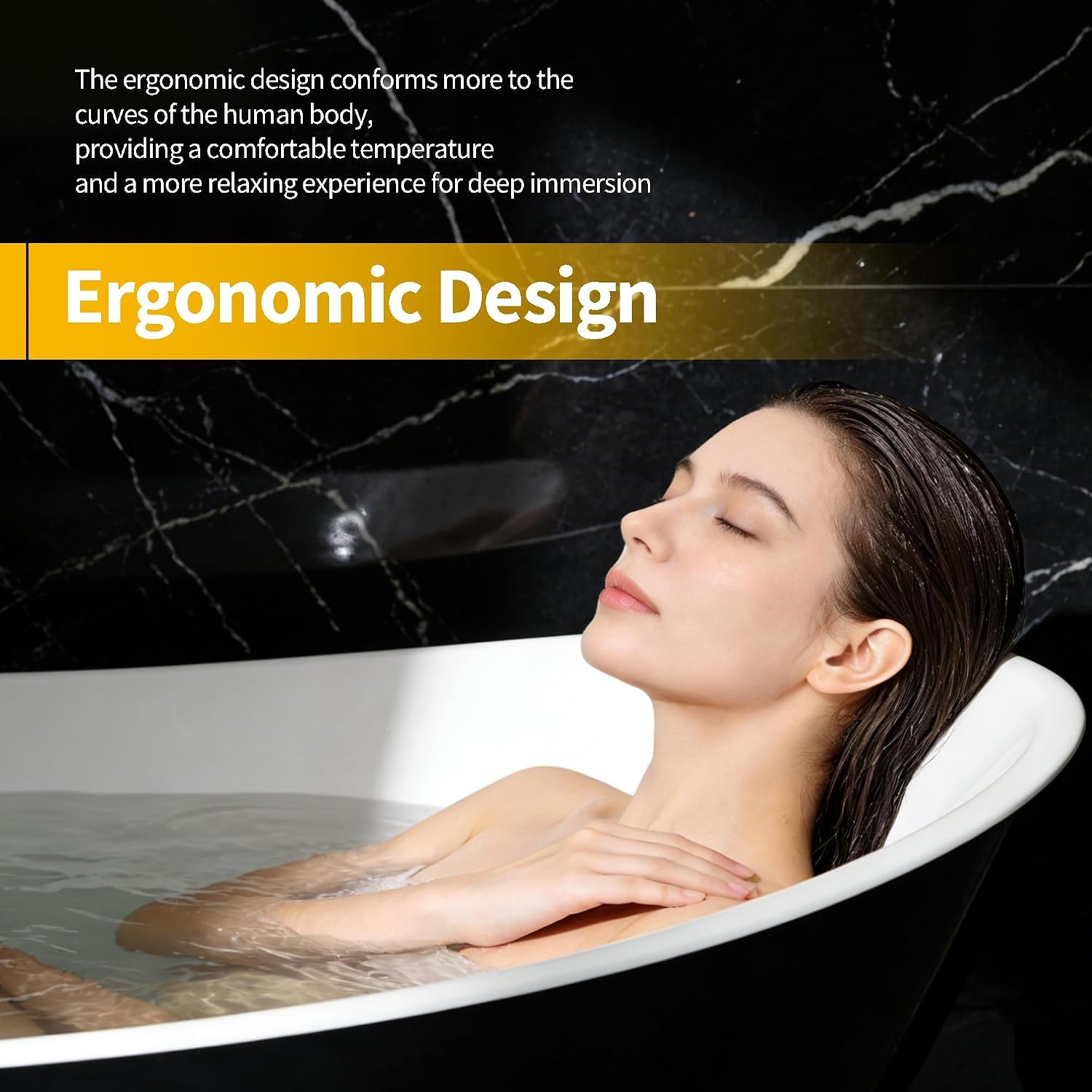67' Freestanding Acrylic Bathtub, Deep Soaking Tub with Non-Slip Base & Chrome Drain, cUPC Certified, Easy Install, Space-Saving Bathtub, Modern Tub for Bathrooms, Black Ingot