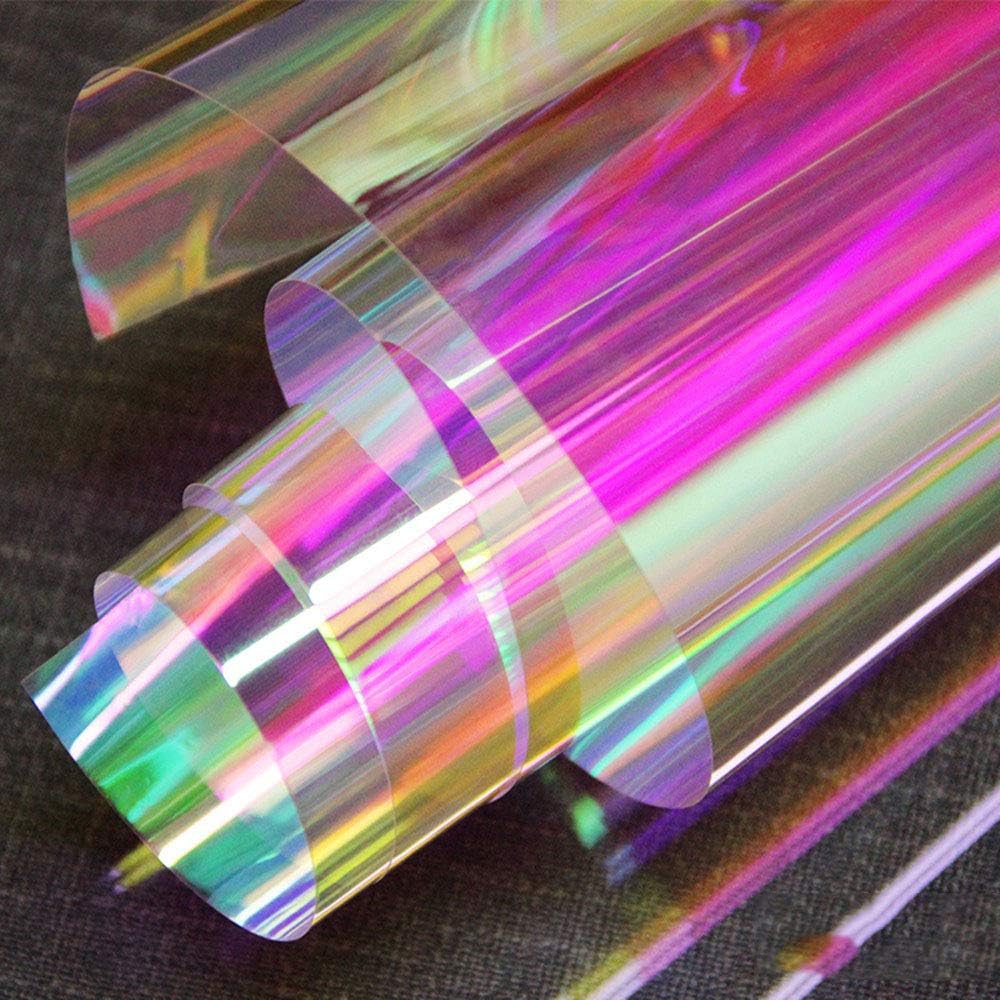 HOHOFILM Holographic Rainbow Color Window Film Self-Adhesive Iridescent Window Glass Tint Blaze Film Craft Vinyl for Christmas Home Building Decoration,54in98ft