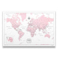 Push Pin World Map Board - With Push Pins to Mark World Travel - Handmade in Ohio, USA - Design: Pink Color Splash