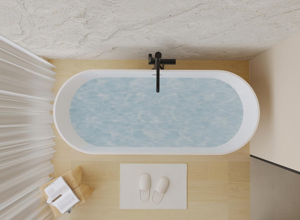59' Acrylic Freestanding Bathtub, Standalone Soaking Tub with Glossy White Finish, Toe-Tap Chrome Drain, cUPC Certified - Ergonomic Design, Gloss White