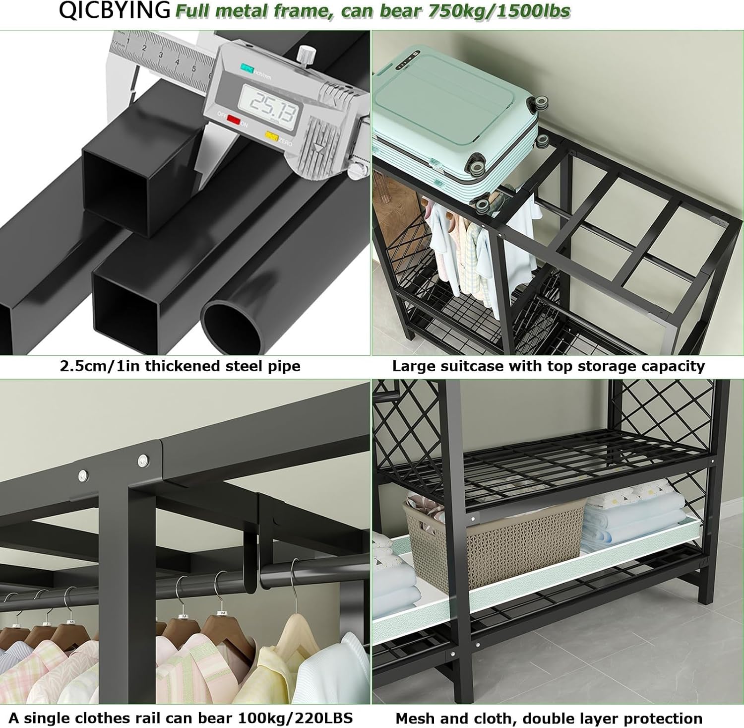 Foldable Portable Closet Wardrobe Rack - Portable Closet with Cover, Foldable Wardrobe Garment Rack with 3/4 Hanging Rods and 1 Storage Shelves, Load 1500lbs (Color : A, Size : L128cm)