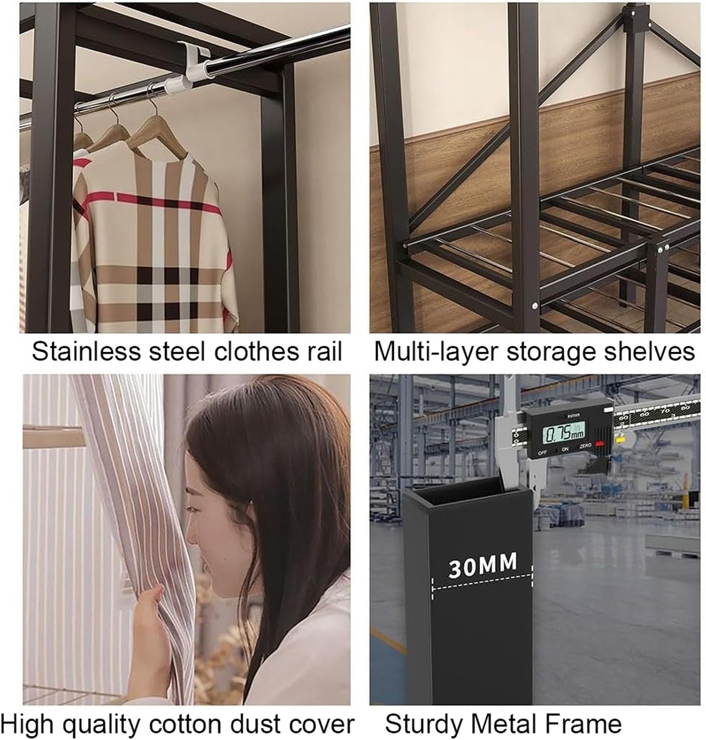 Foldable Portable Garment Rack, Heavy Duty Clothes Rack with Cover Loads 1100 LBS Clothing Racks for Hanging Clothes Metal Clothes Rack Free Standing & Portable Closet Wire Garment Rack(76.8inch/195cm