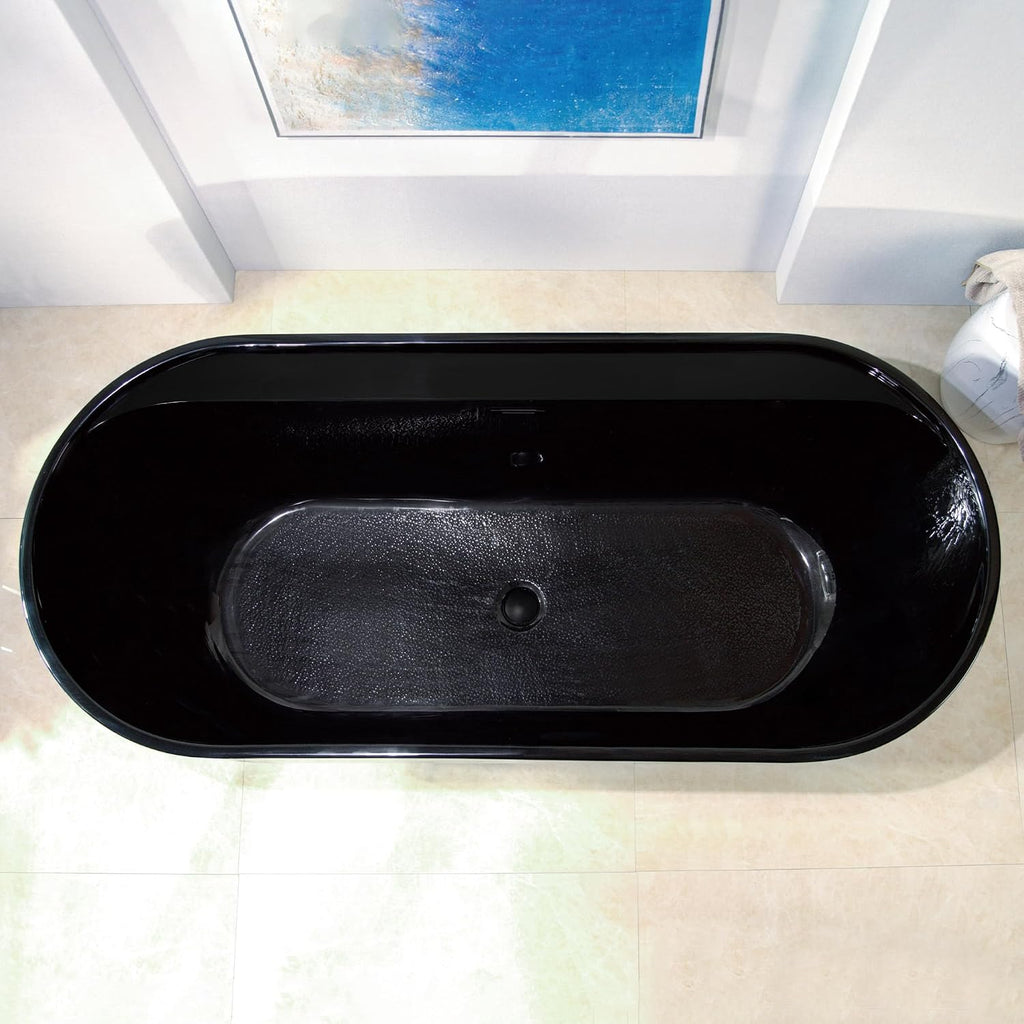 WOODBRIDGE 72' L x 35-3/8' W Freestanding Contemporary Acrylic Soaking Bathtub in Glossy Black Inside and Outside with Matte Black Drain & Overflow,B8859-MB