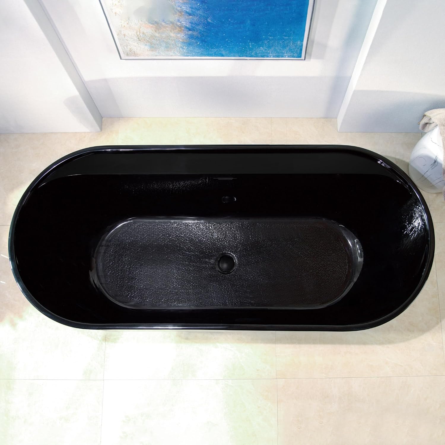 WOODBRIDGE 72' L x 35-3/8' W Freestanding Contemporary Acrylic Soaking Bathtub in Glossy Black Inside and Outside with Matte Black Drain & Overflow,B8859-MB