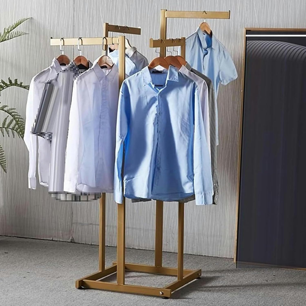 Floor-Standing Metal Garment Rack, Heavy Duty Clothing Rack 4 Way Rack, Adjustable Lifting Retail Display Hanging Shirt Garment Pipe Rack Commercial Hanger
