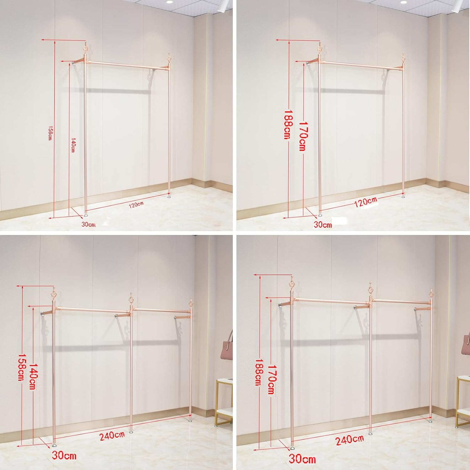 Clothing Rack Wall Mounted Display Clothes Clothing Store Garment Rack Hanger for Hanging Clothes,Commercial Multi-Functional Bedroom Organizer Storage Shel(A-120x30x188cm