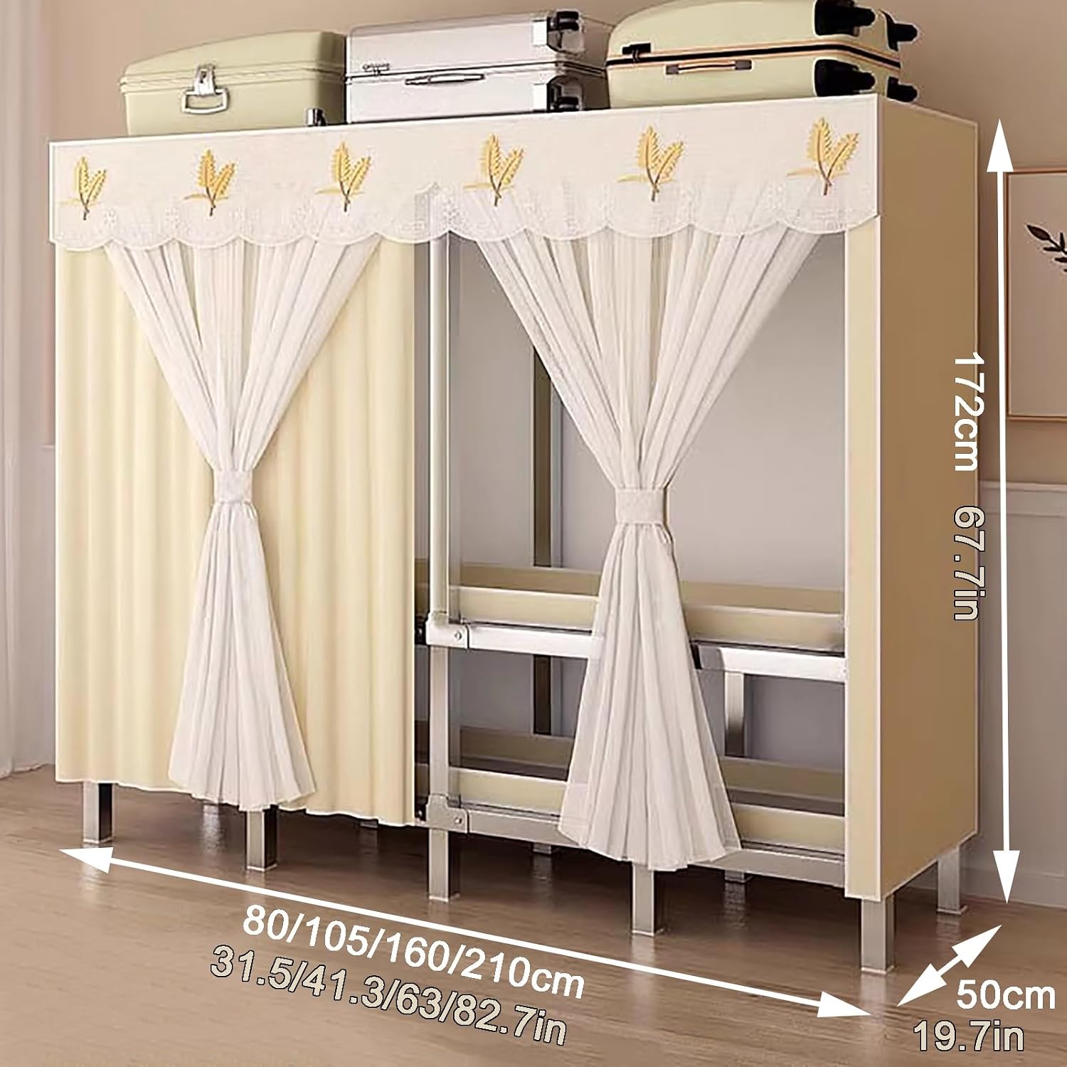 Portable Wardrobe Closet, 67.7 in Heavy Duty Metal Clothing Rack with Cover, Foldable Clothes Rack for Hanging Clothes, Garment Racks Organizer(80cm/31.5in)
