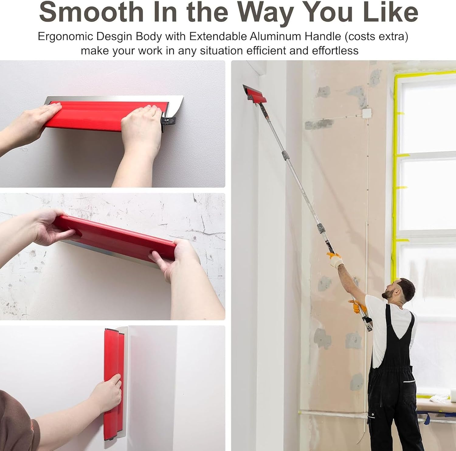 Skimming Set (250mm/400mm/600mm) Smoothing Spatula with Extension Handle Pole for Wall & Ceiling Finishing – Compatible with Standard Tools