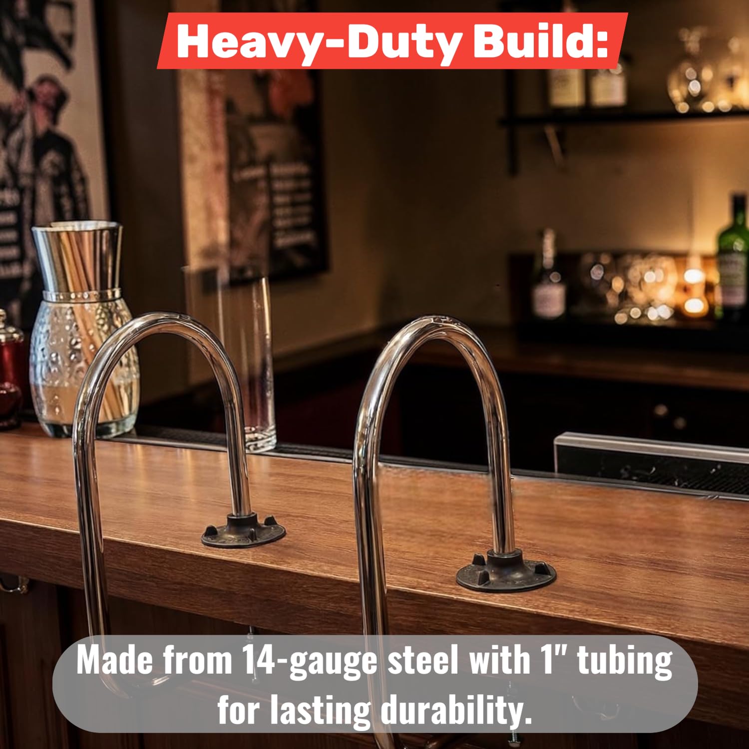 Chrome Waitress Stall Service Rail for Bars, Clamp-On Underbar Server Station Divider, Commercial Chrome-Plated Steel Drink Pickup Rail for Restaurants, Fits 7/8'–5' Bar Tops, 6 x 11.9 x 16.9 in (5)