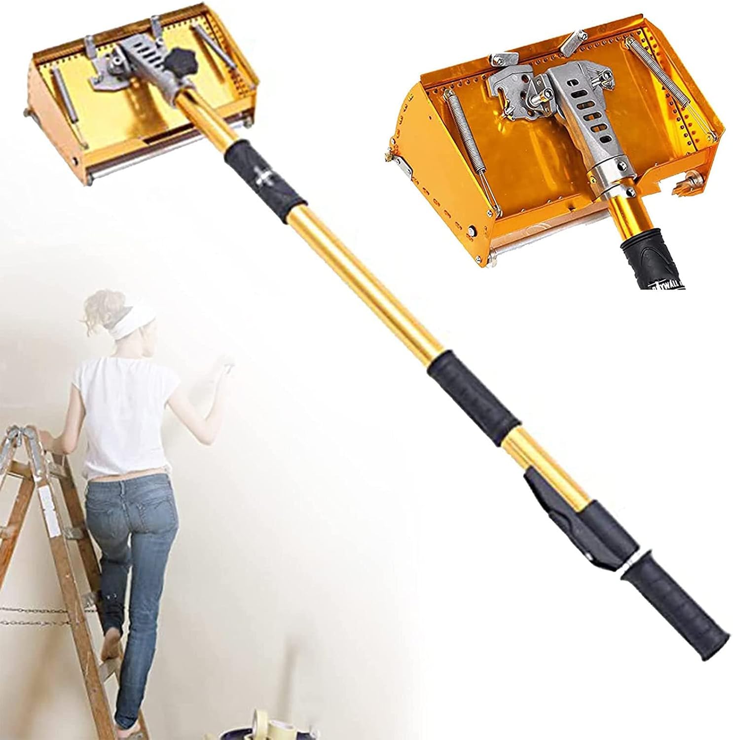 Drywall Flat Finishing Box with Adjustable Box Handle Extension (40''- 63'') 9.8 Inch Drywall Taping Flat Finishing Set Handle Adjustable Taping Tools