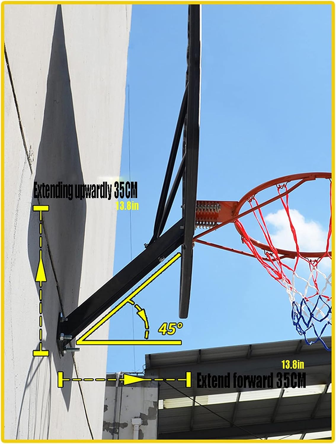 Wall-Mounted Basketball Hoop, Indoor and Outdoor Basketball Stand with Single Arm Support Frame