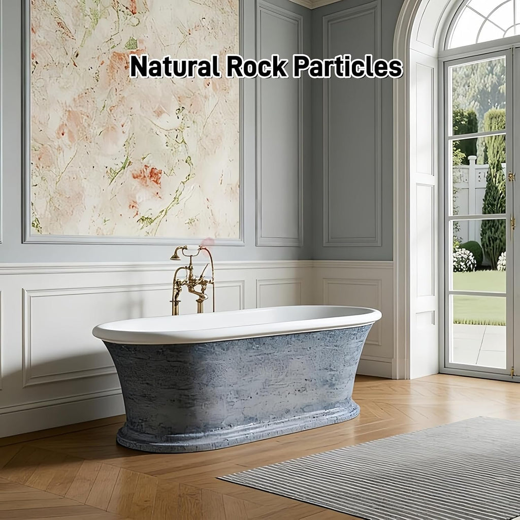 67' Edeyeu Freestanding Bathtub - Solid Surface Bathtub Soaking Tub With Natural Rock Texture Finish, Extra Deep Stand Alone Tub, Ergonomic Free Standing Spa Design, Beige