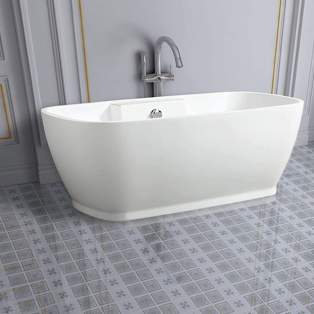 Vanity Art Freestanding White Acrylic Bathtub Modern Stand Alone Soaking Tub with Polished Chrome UPC Certified Round Overflow and Pop-up Drain (67' x 31') VA6835L