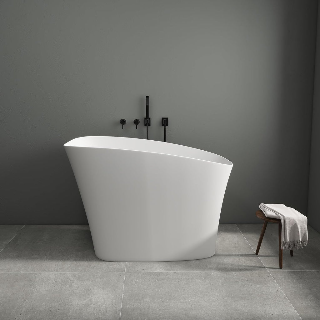 SJ Star&Jane 51' Solid Surface Japanese Soaking Bathtub Stone Resin Freestanding Tub Deep Soaking Bathtub Sit-In Design with Overflow and Drain