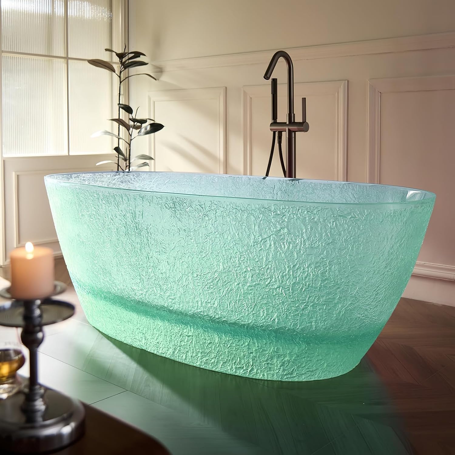 59' Edeyeu Freestanding Bathtub – Oval Ice Crack Solid Surface Bathtub, Luxury Extra Deep Soaking Tub In Natural Resin, Stand Alone Free Standing Tub For Modern Bathroom Design D