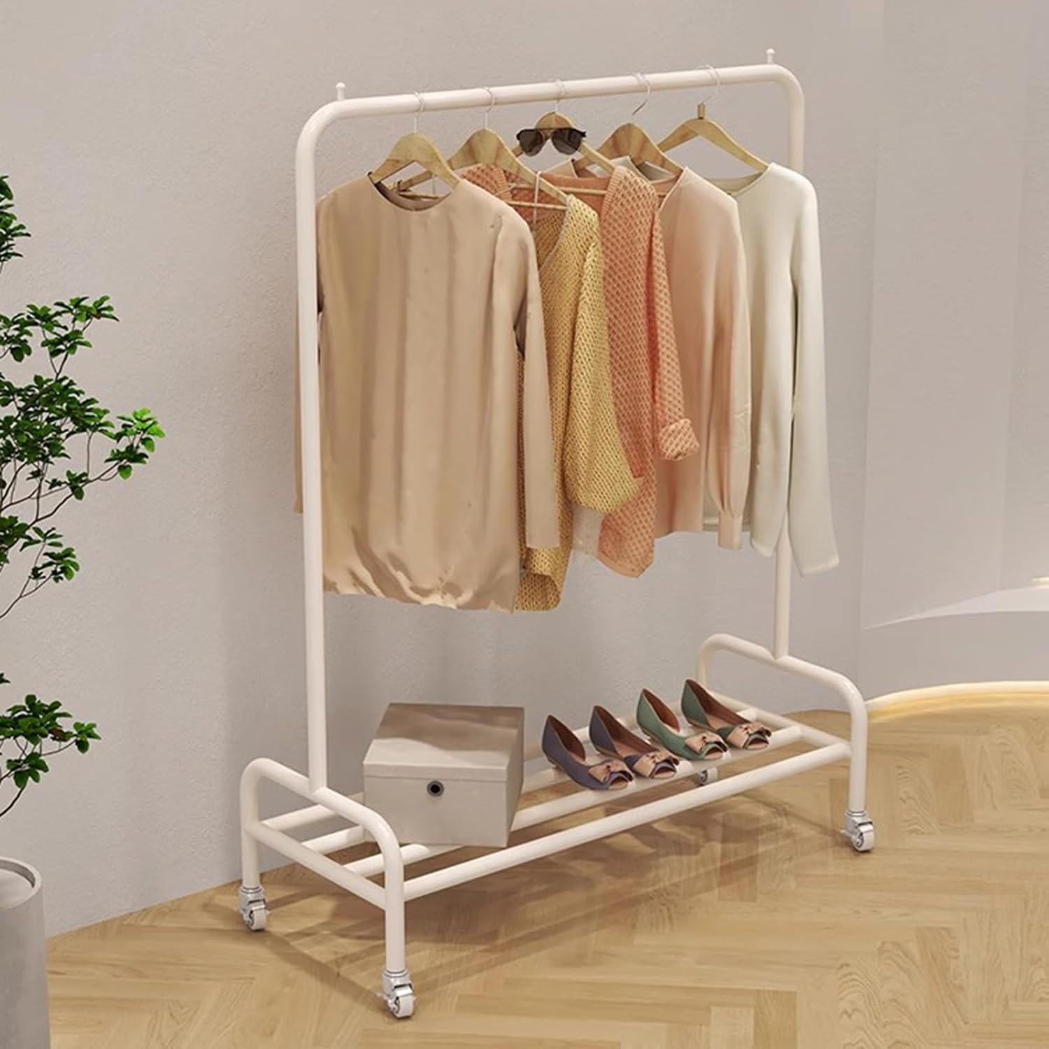 Heavy Duty Coat Rack, Garment Rack Clothes Rack On Wheels, Heavy Duty Stainless Steel Clothing Rack with Shelves, Space-Saving Coat Rack for Hanging Clothes, Portable Clothes Organizer (120X40X160CM