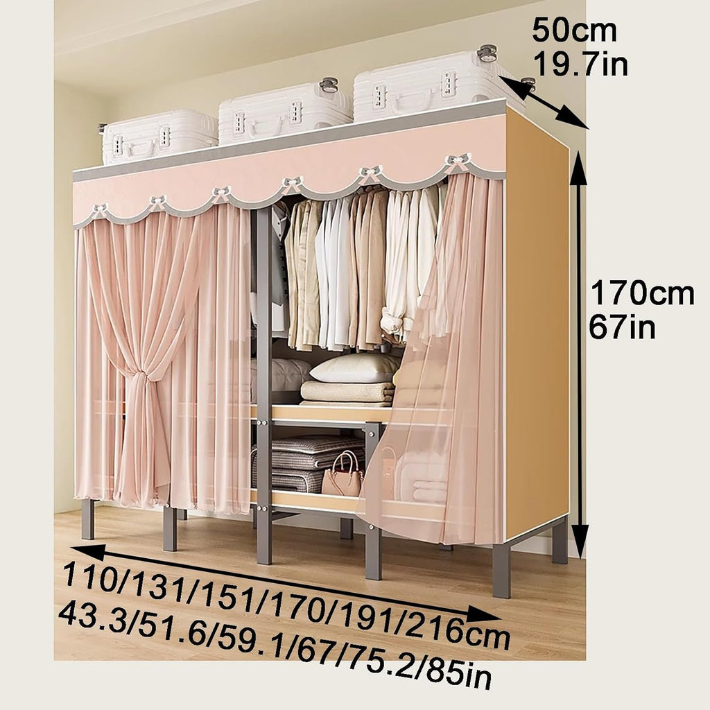 Foldable Portable Closet with Cover, Heavy Duty Armoire Wardrobe, 67' H x 20' W in Covered Clothes Rack, Storage Garment Racks for Hanging Clothes(Gray,151cm/59.4in)