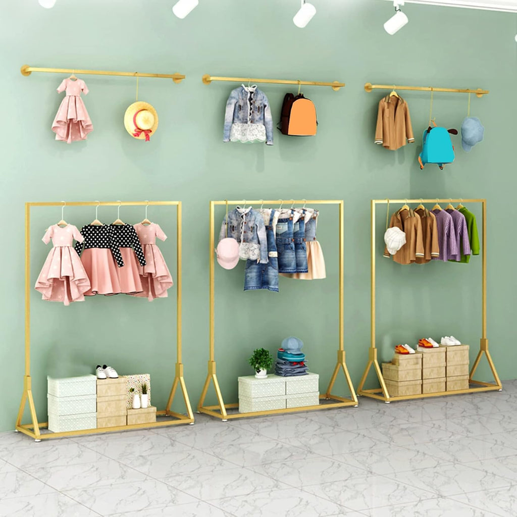 Heavy-Duty Garment Rack - Gold Clothing Display Stand, Freestanding Metal nizer for Retail & Home Use, Perfect for Drying & Storing Clothes, Stylish Storage Solution