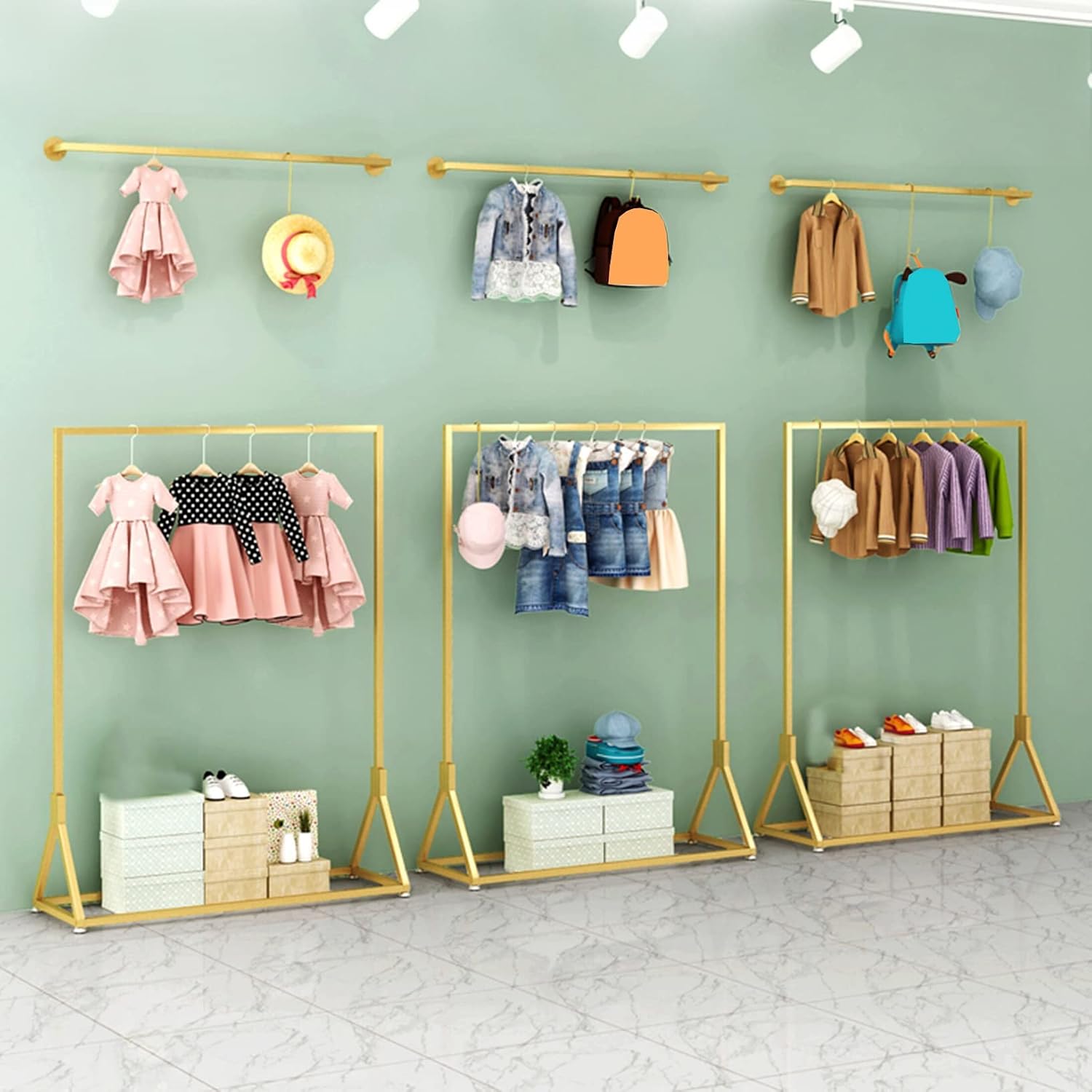 Heavy-Duty Garment Rack - Gold Clothing Display Stand, Freestanding Metal nizer for Retail & Home Use, Perfect for Drying & Storing Clothes, Stylish Storage Solution