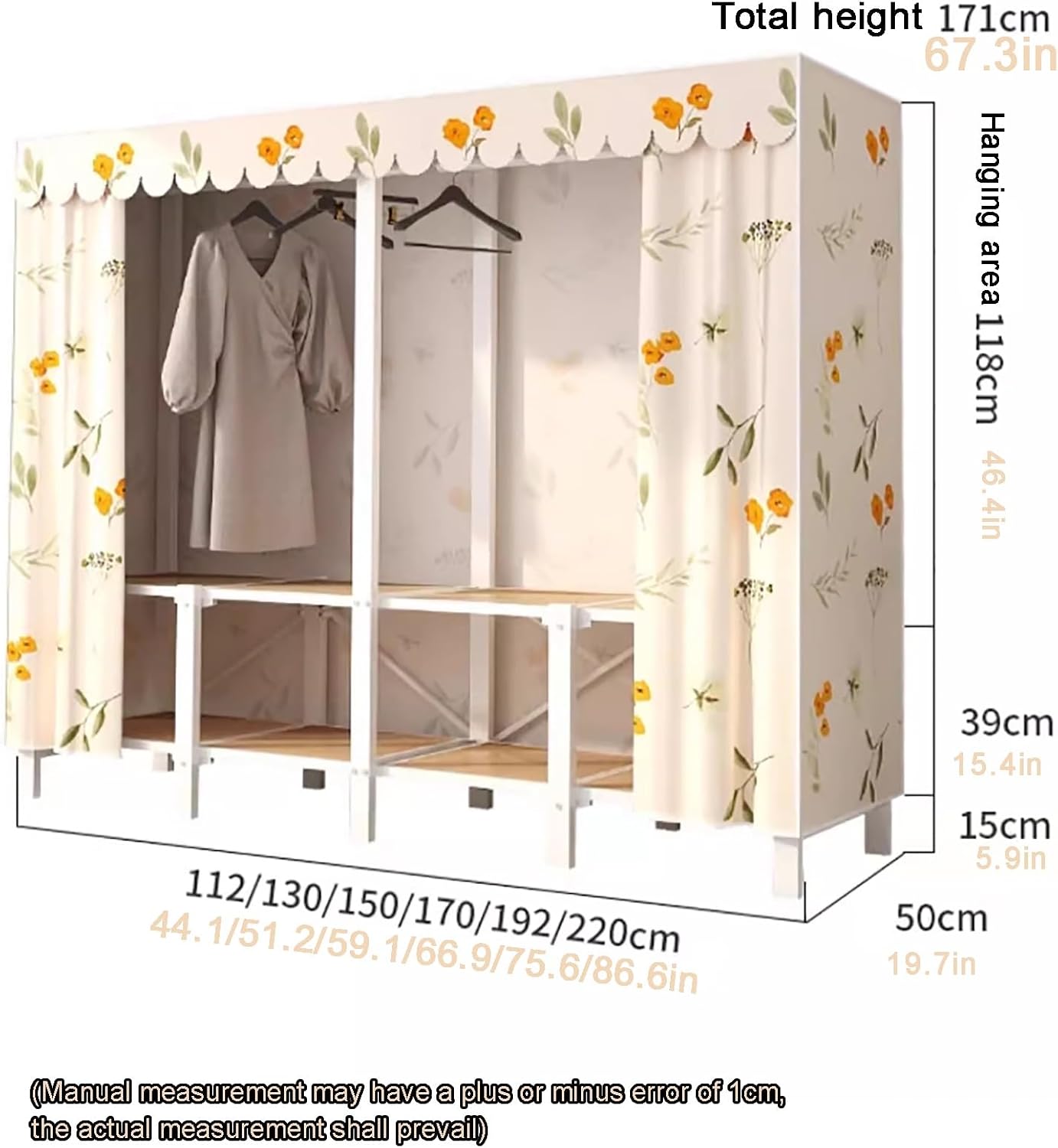 Foldable Portable Closet with Cover, Heavy Duty Armoire Wardrobe, 67.7 in Covered Clothes Rack, Storage Garment Racks for Hanging Clothes(A,192cm/75.6in)