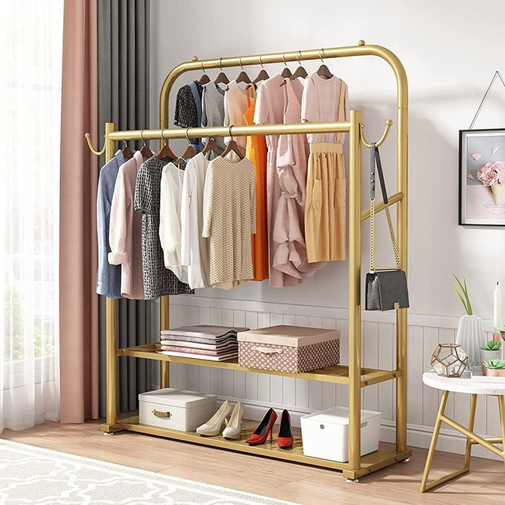 Metal Garment Racks for Hanging Clothes, Heavy Duty Clothes Organizer Rack with 2-Tier Shelves, Space Saver (80cm)