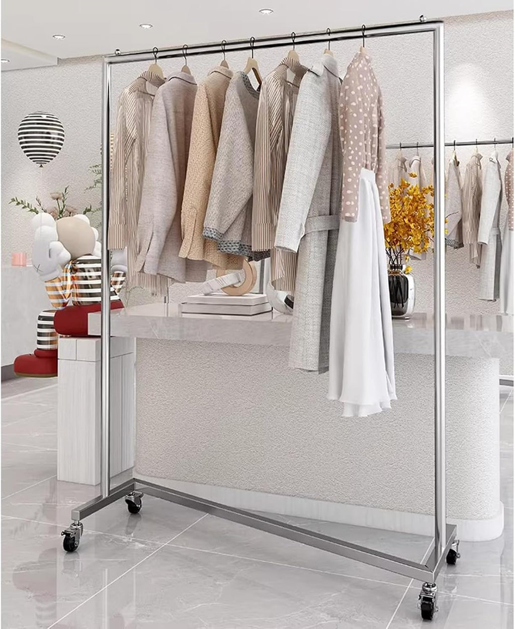 Garment Rack Z-Base Clothes Rack With Wheels, Heavy Duty Clothing Rack 450lb Load, Commercial Grade Clothes Rail For Boutiques, Stainless Steel Single Rod Coat Rack For Bedrooms, S(Size:150X40X160CM)