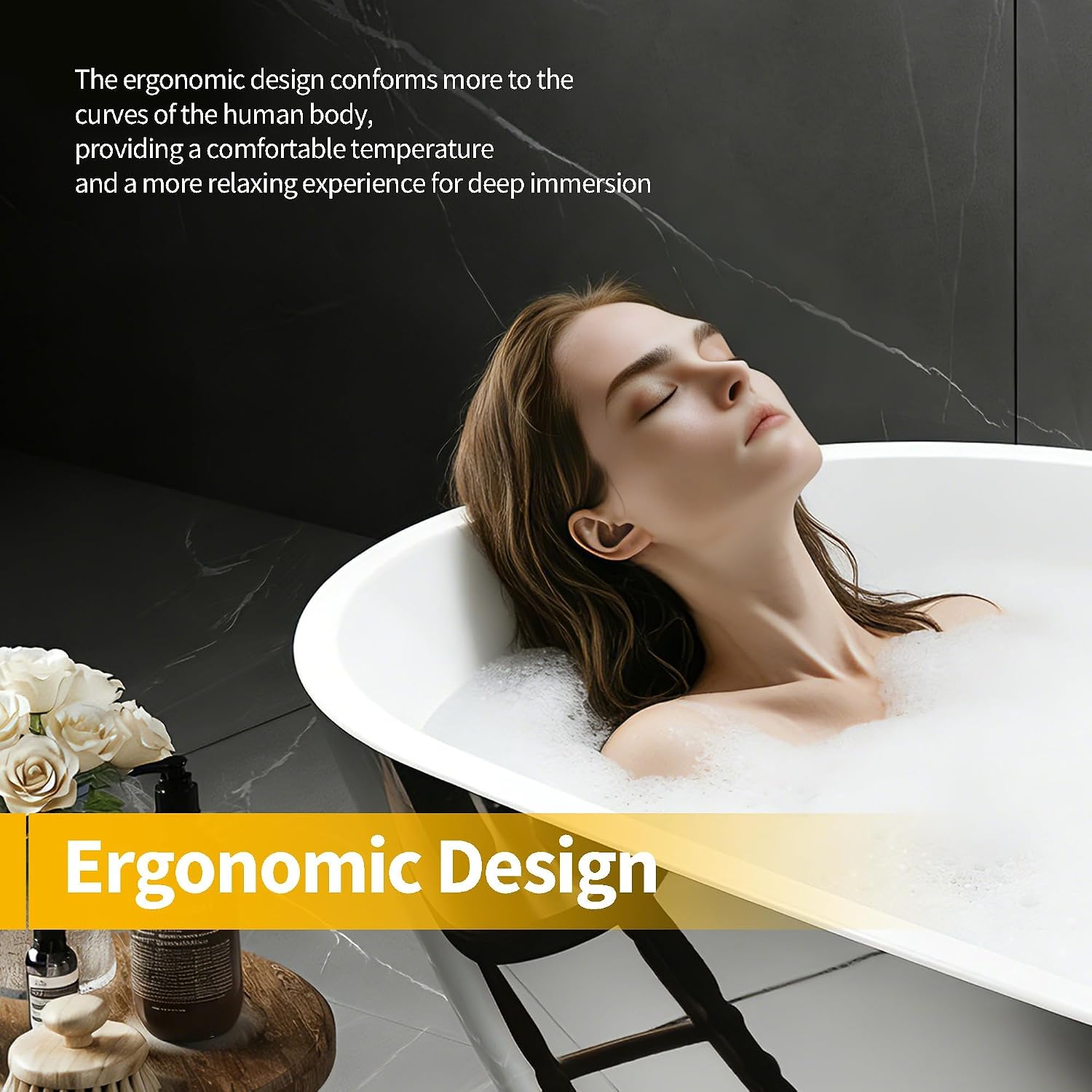 59 Inch Acrylic Freestanding Bathtub, Acrylic Soaking Bathtub with Matte Drain and Overflow, Modern Square Tub, cUPC Certified, Deep Ergonomic Design, Double-Walled Insulation, Easy Installation