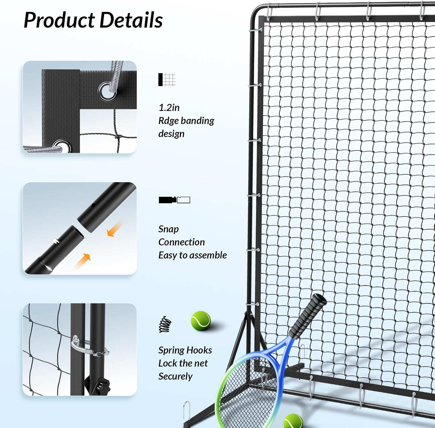 9.3*7.4ft Portable Tennis Rebounder Net, Tennis Practice Wall, Tennis Training Net for Tennis Racquet Sports Ball Pickleball, Tennis Backboard Net for Tennis Court Backyard Outdoor Training,