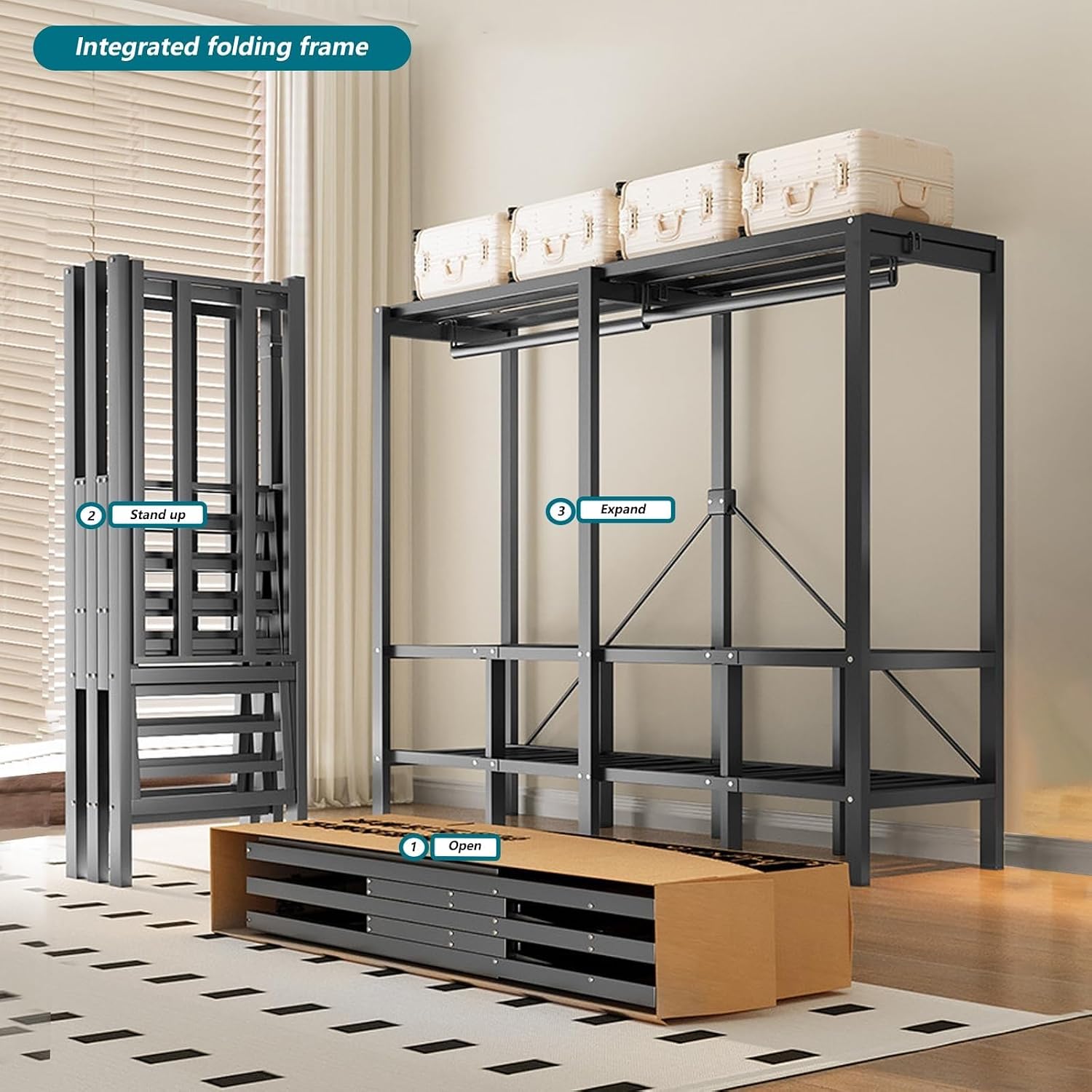 Heavy Duty Metal Clothing Rack with Cover Foldable Covered Clothes Rack with 2 Hanging Rods Freestanding Portable Wardrobe Closets Garment Rack Wardrobe Clothes Organizer ﻿(203cn/80in)