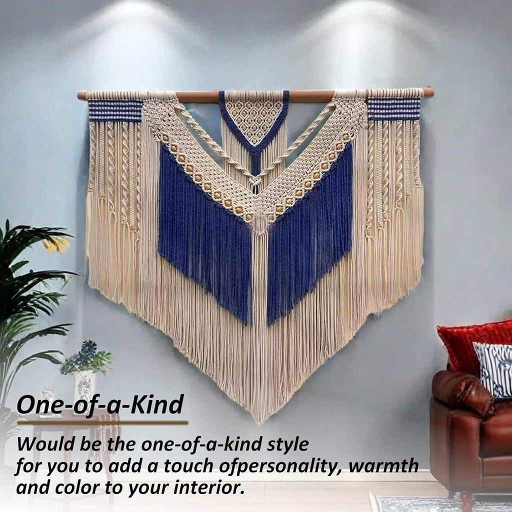 Macrame Wall Hanging Blue Tapestry Wall Hanging, Large Woven Wall Tapestry Macrame Wall Decor, for Dining Room Doorways Hallway