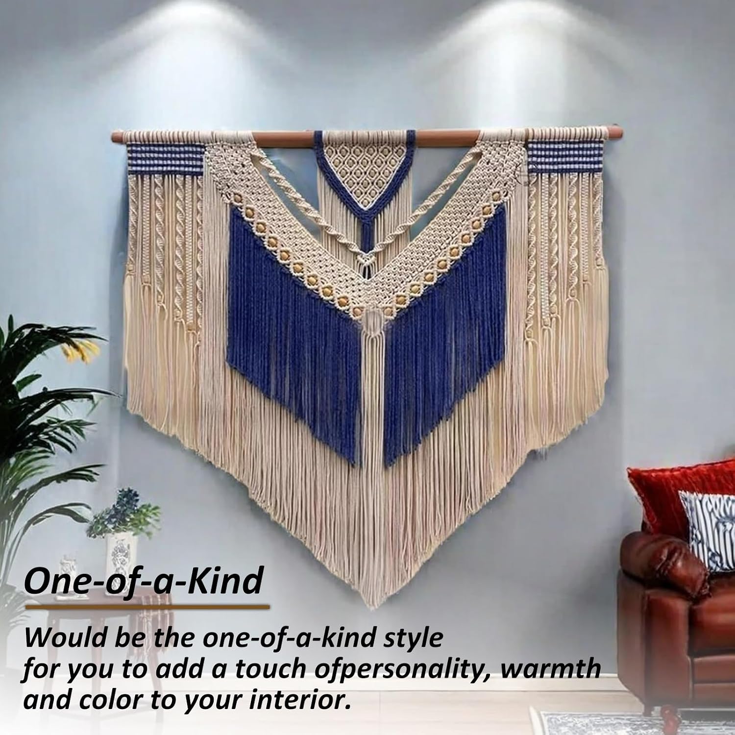 Macrame Wall Hanging Blue Tapestry Wall Hanging, Large Woven Wall Tapestry Macrame Wall Decor, for Dining Room Doorways Hallway