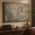 Middle Earth Map Canvas Wall Art Movie Map HD Print - Retro Middle EarthMap Canvas Painting for Home Wall Decor, Vintage Movie WorldMap Poster Framed Artwork for Home Office Decor (32'Hx48'W)