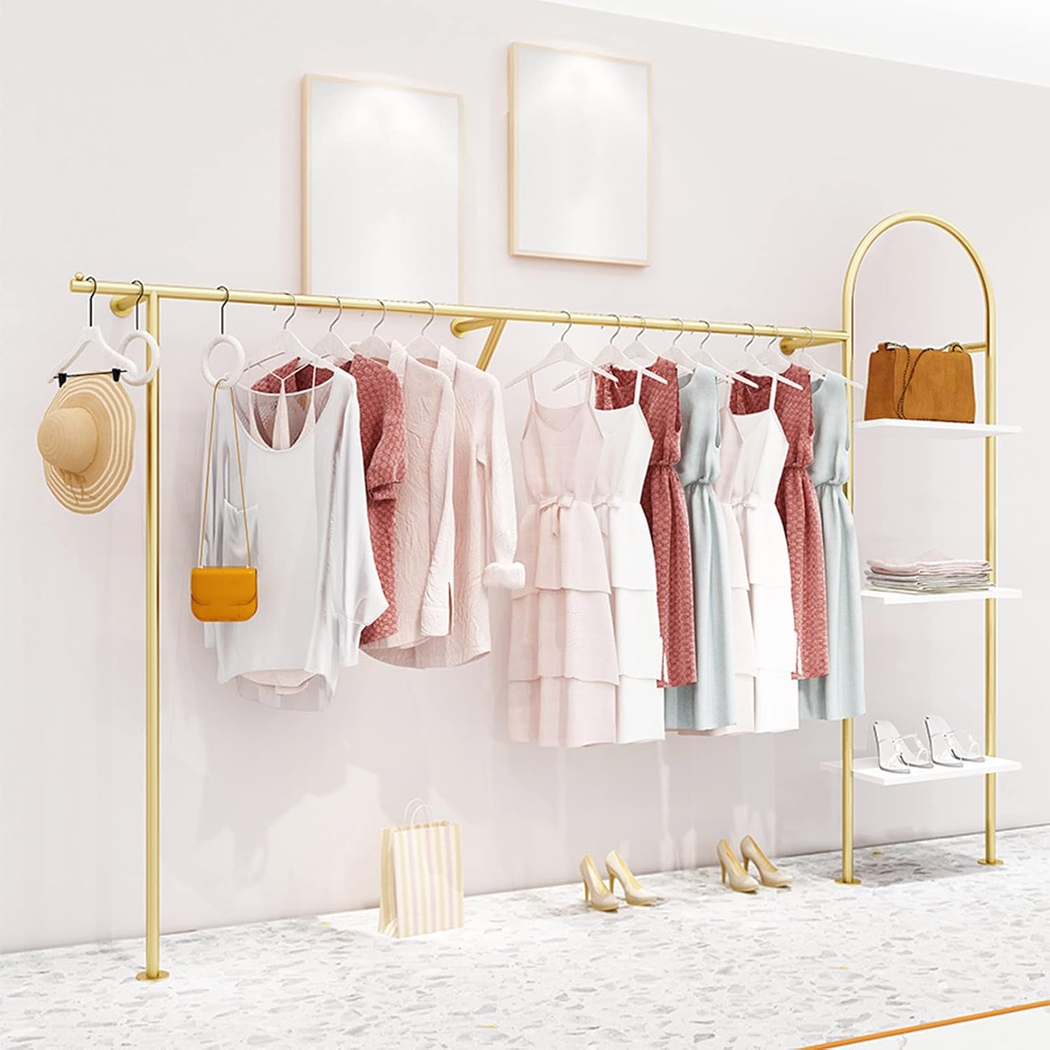 Wall Mounted Garment Rack,Clothing Store,Commercial Garment Rack,Heavy Duty Hanger for Hanging Clothes,Multifunctional Bedroom Organizer,Storage Rack (A-L200CM