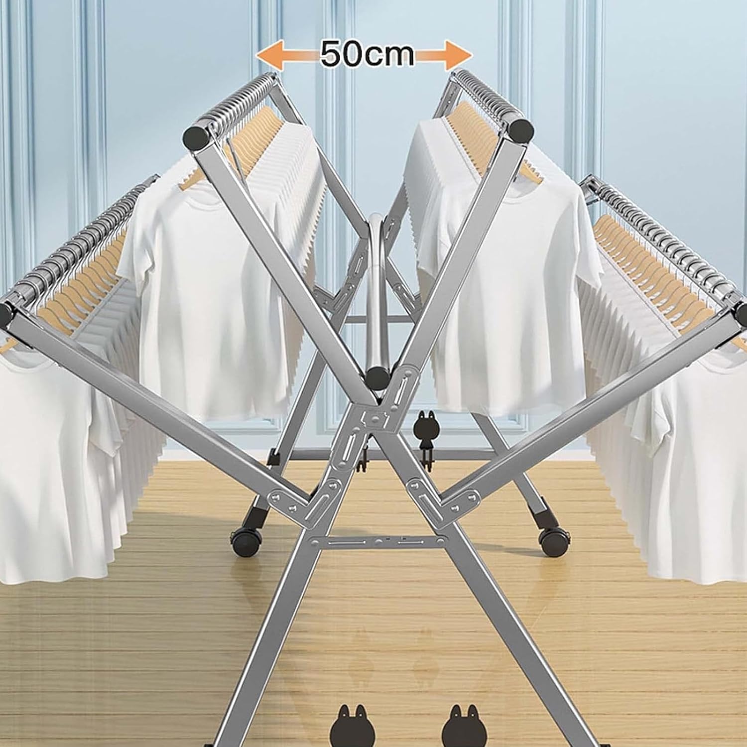 Collapsible Clothes Drying Racks Foldable, Garment Rack Heavy Duty with Wheels, Laundry Rack for Drying Clothes, 5 Rod Stainless Steel Laundry Stand, for Clothe,135-200cm