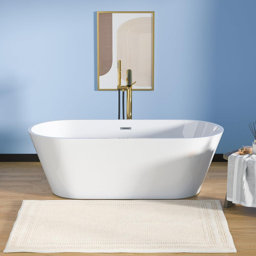 Lordear Freestanding Tub Soaking 67 Inch High Back Acrylic Stand Alone Bath Tub for Bathroom with Overflow and Drain #LTUB7109-67-B
