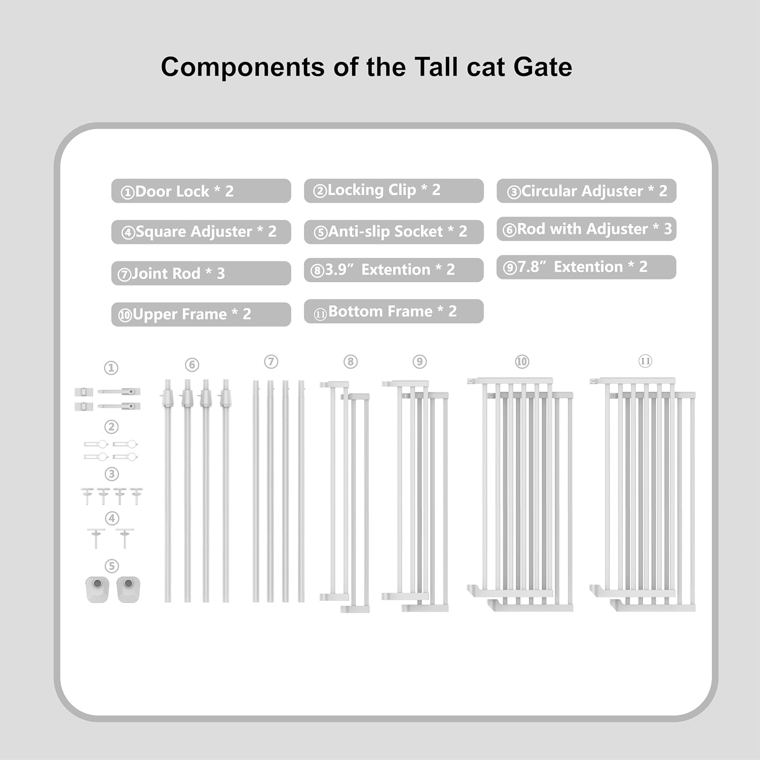 YGP 74.8-90.5' Extra Tall Cat Gate,30.3–47.2' Wide Pressure Mounted Cat Gate for Doorway, 1.3' Narrow Bar Cat Dog Proof Pet Gate,Auto Close No Drilling for Indoor Stairs Window Wall.White