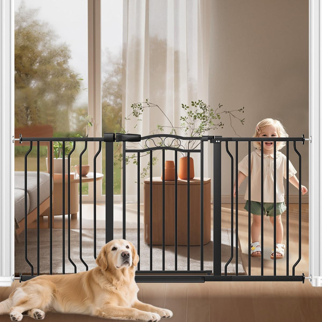 53.1-62.2' Extra Wide Baby Gate for Stairs No Drilling, 30' Tall Auto Close Press Mounted Baby Gate for Doorways, Adjustable Width Walk Through Dog Gates for Doorways, Black