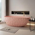 63' Edeyeu Luxury Freestanding Bathtub – Modern Solid Surface Bathtub With Ripple Design, Extra Deep Soaking Tub, Ergonomic Stand Alone Tub For Contemporary Luxury Bathrooms E