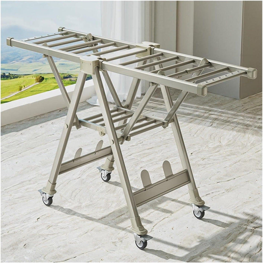 Foldable Clothes Drying Racks, Standing Dry Racks with Windproof Holes, Portable Indoor Outdoor Laundry Garment Rack, High Capacity Blanket/Sheet/Sho(Gray-(L x W x H) 160x56x114.5~152.5CM