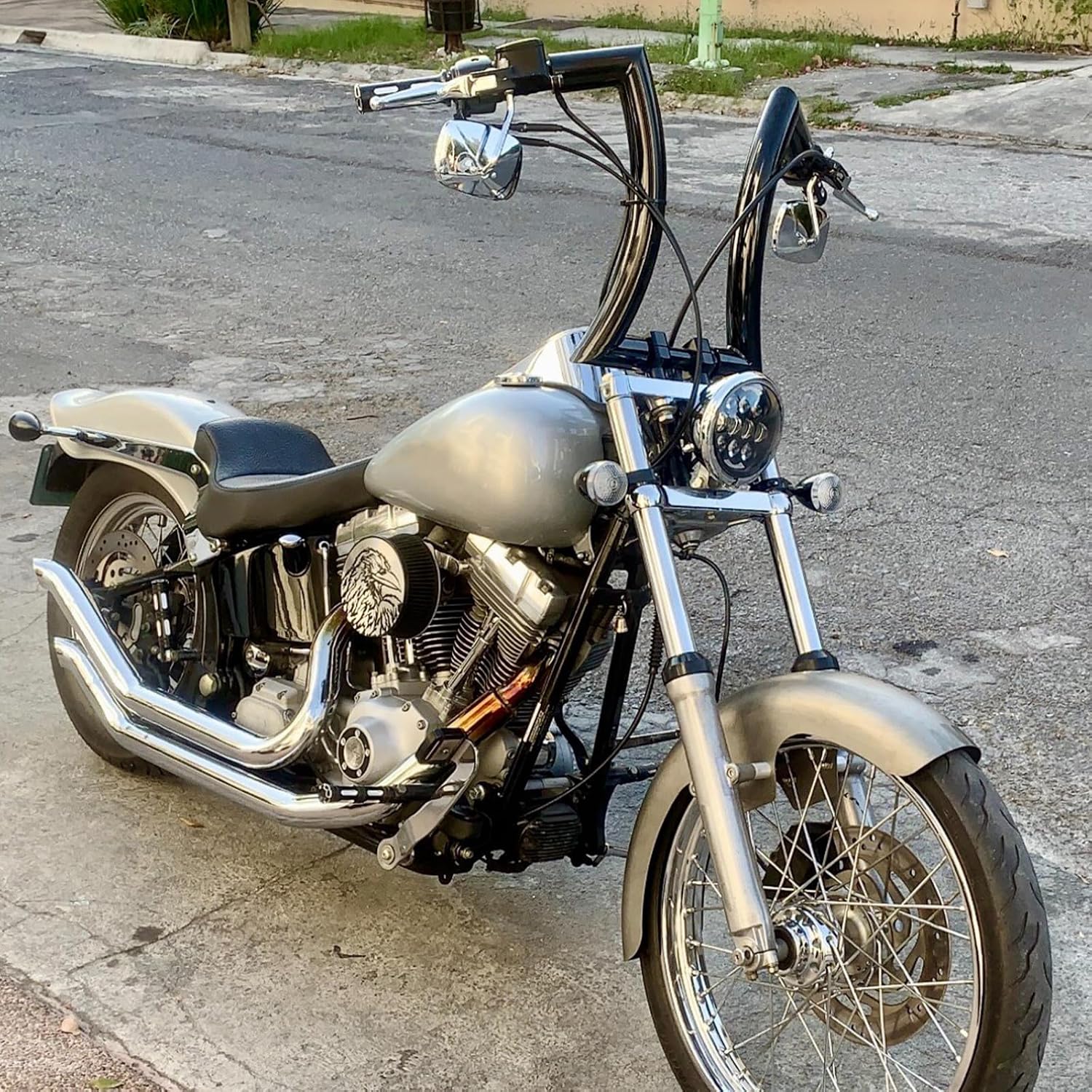 LKV 14' Rise Ape Hangers 1-1/4' Fat Bar 1.25' Clamp Ape Hangers Handlebar Compatible with Harley Dyna Softail Sportster 48 XL 883 1200, 1994-2022 Road King, 1998-2013 Road Glide