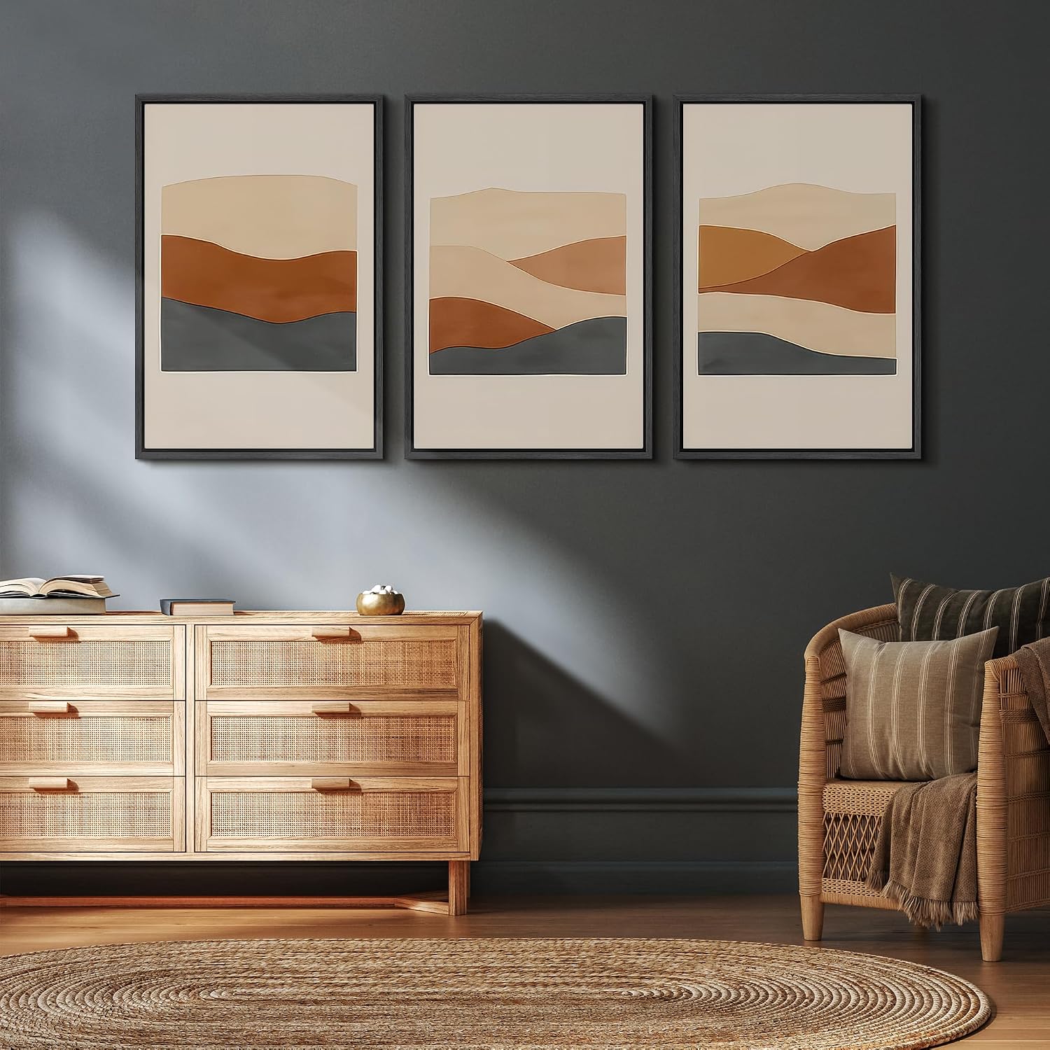 wall26 Framed Canvas Print Wall Art Set Minimalist Geometric Landscape Neutral Illustrations Fine Art Decorative Rustic for Living Room, Bedroom, Office - 16'x24'x3 Black