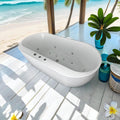 KEIKI 67' Whirlpool and Air Bath Soaking Tub, Freestanding Acrylic Spa Bathtub with 6 Body Jets & 8 Air Bubble Jets, Adjustable Speed Air Blower & Air Control Switch, Milk White