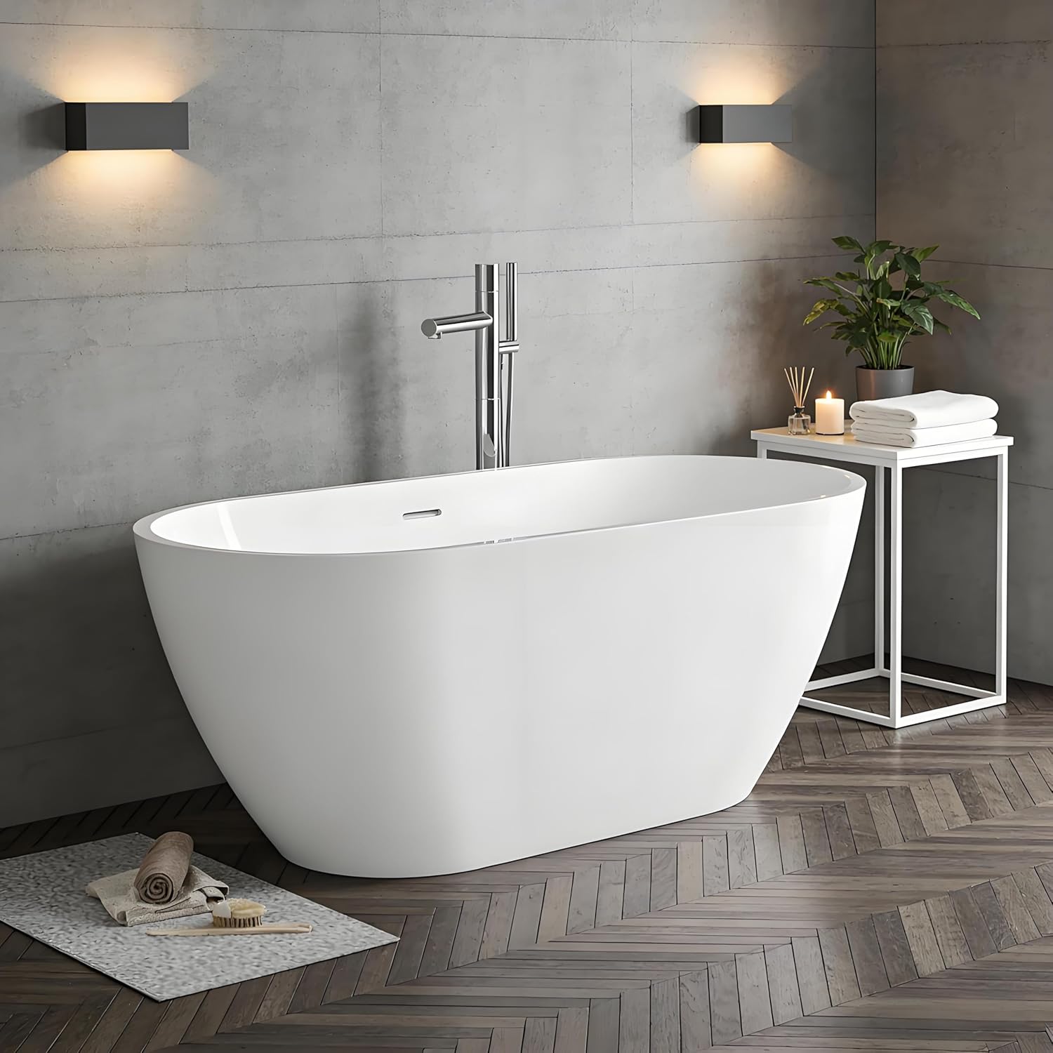 59' Acrylic Freestanding Soaking Bathtub, Free Standing Tub, Stylish Stand Alone Contemporary Soaking Tub with Integrated Overflow and Drain In Chrome, cUPC Certified