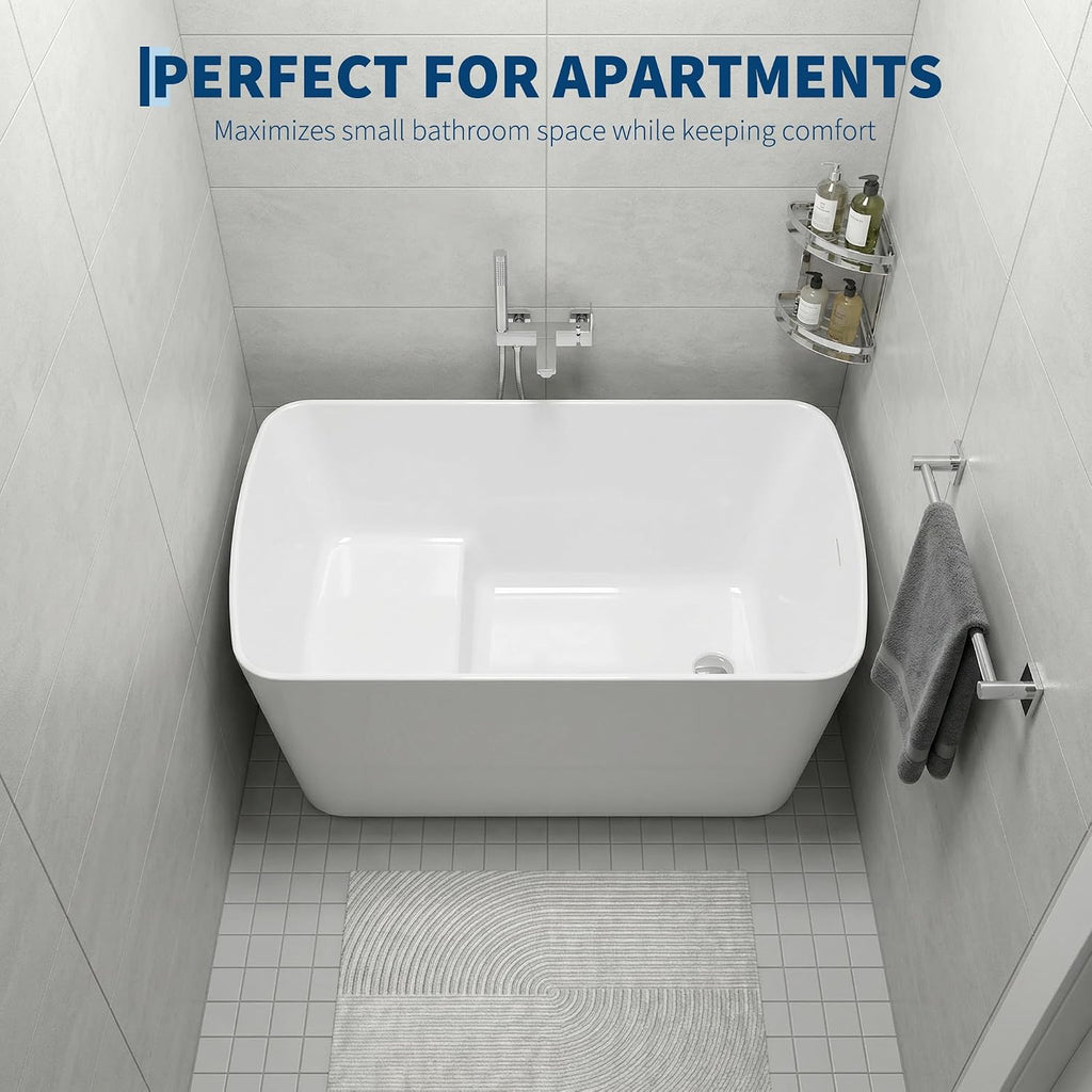GarveeLife 55 InchFreestanding Acrylic Bathtub, Deep Soaking Tub with Non-Slip Base & Chrome Drain, Space-Saving Bathtub, Easy Install, CUPC CertifiedModern Tub for Bathrooms